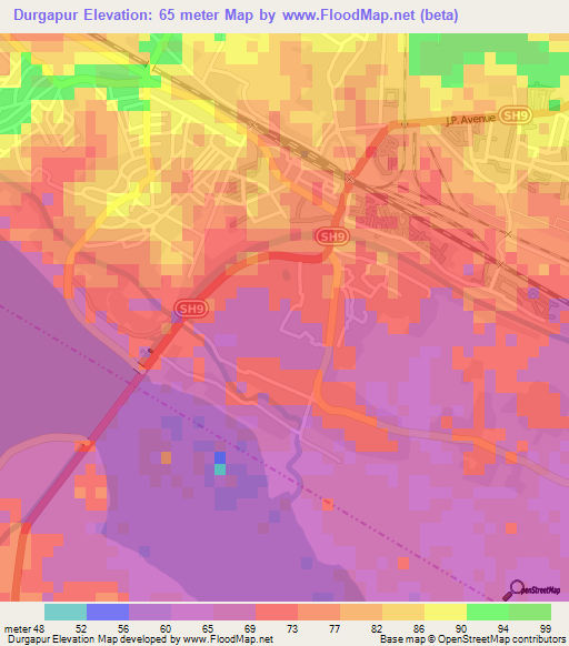 Durgapur,India Elevation Map