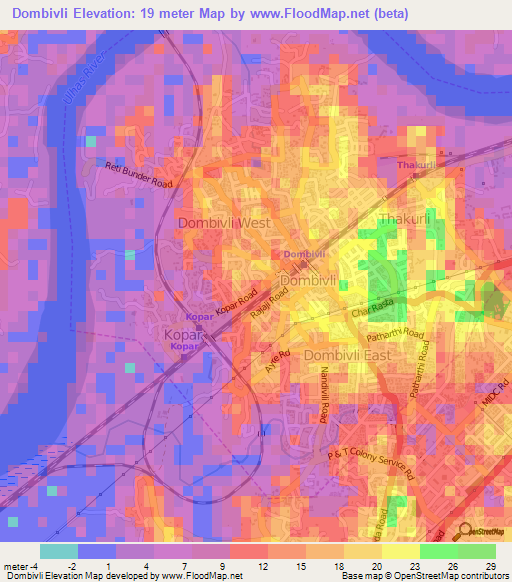 Dombivli,India Elevation Map