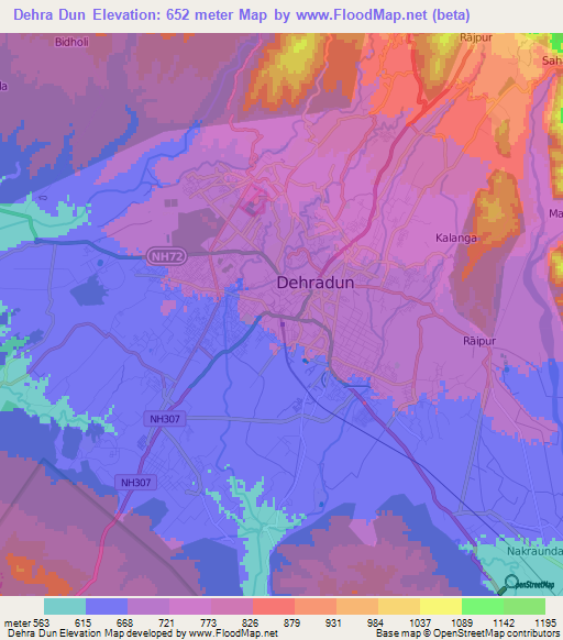 Dehra Dun,India Elevation Map