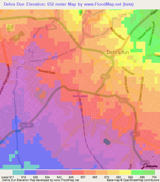 Dehra Dun,India Elevation Map