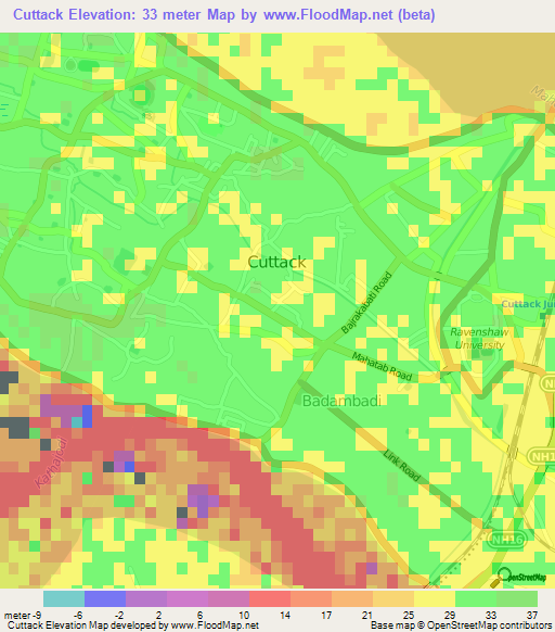 Cuttack,India Elevation Map