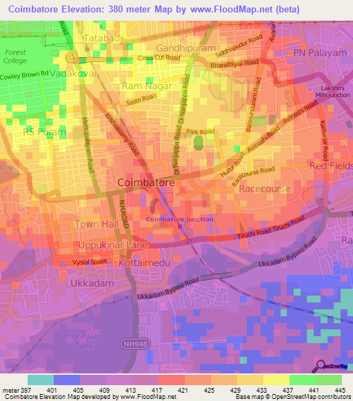 Coimbatore,India Elevation Map