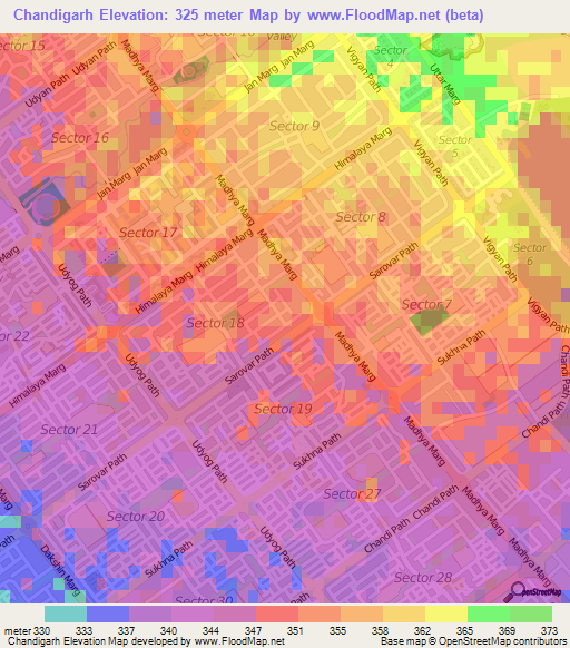 Chandigarh,India Elevation Map