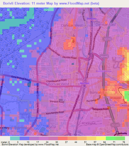 Borivli,India Elevation Map