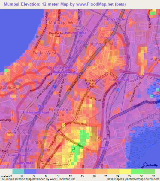 Mumbai,India Elevation Map