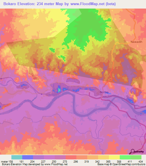 Bokaro,India Elevation Map