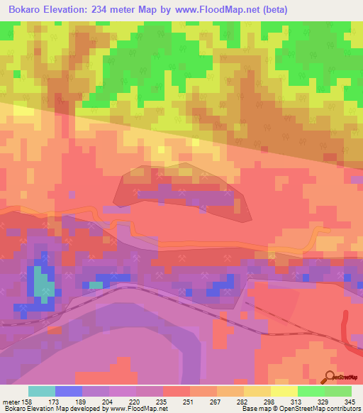 Bokaro,India Elevation Map