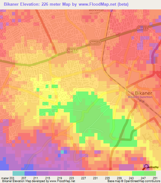 Bikaner,India Elevation Map