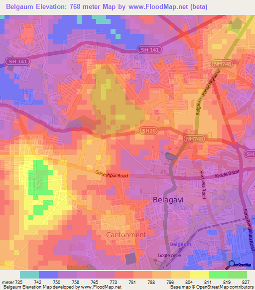 Belgaum,India Elevation Map