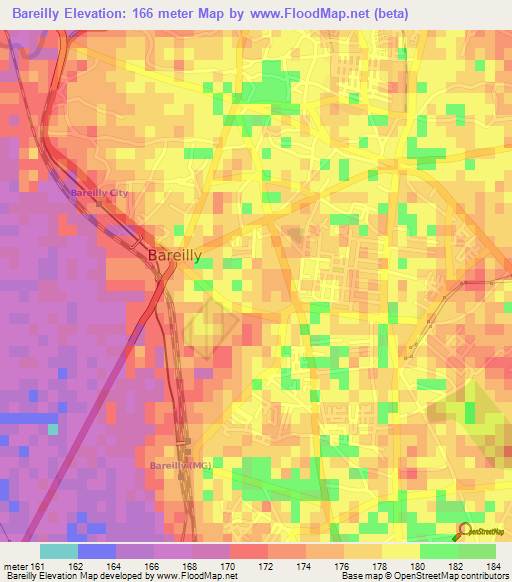 Bareilly,India Elevation Map