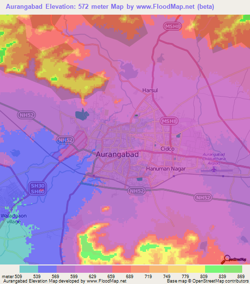 Aurangabad,India Elevation Map