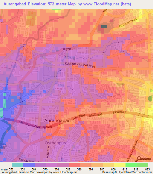 Aurangabad,India Elevation Map