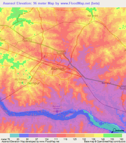 Asansol,India Elevation Map