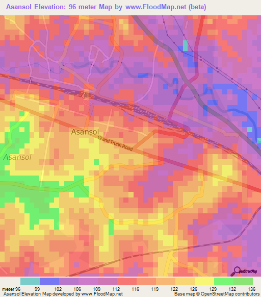 Asansol,India Elevation Map