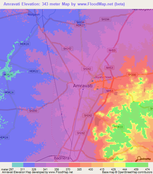 Amravati,India Elevation Map