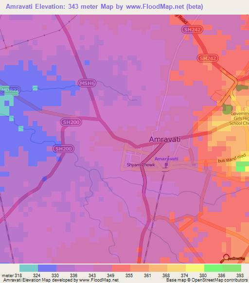 Amravati,India Elevation Map