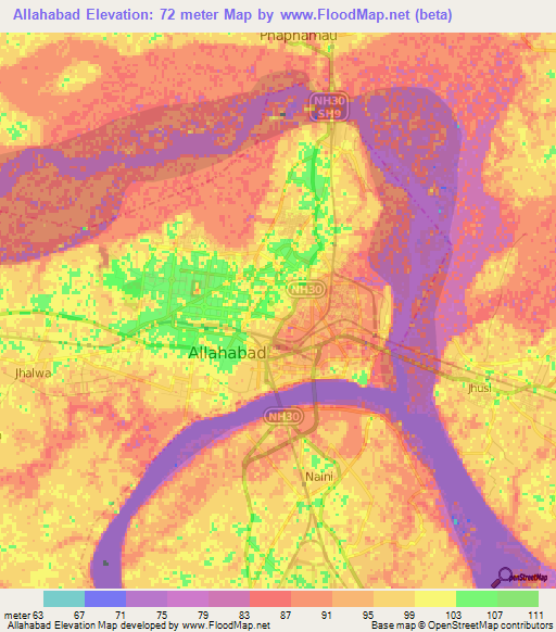 Allahabad,India Elevation Map