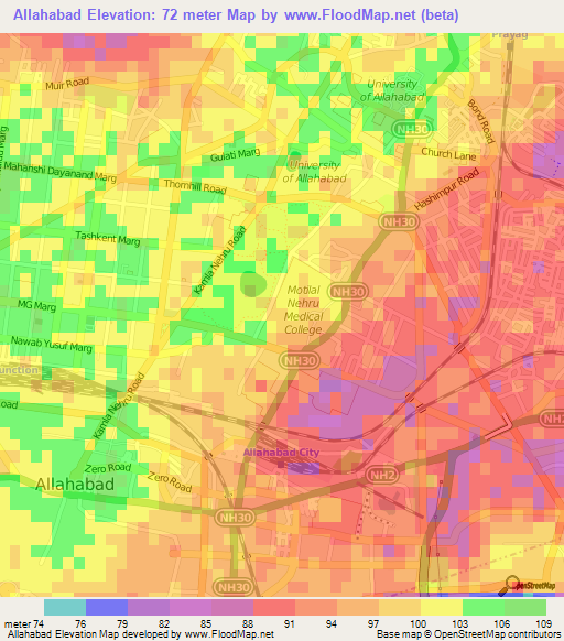 Allahabad,India Elevation Map