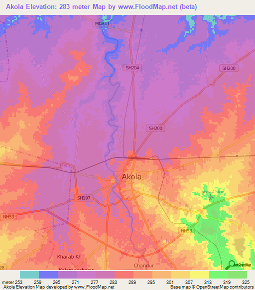 Akola,India Elevation Map