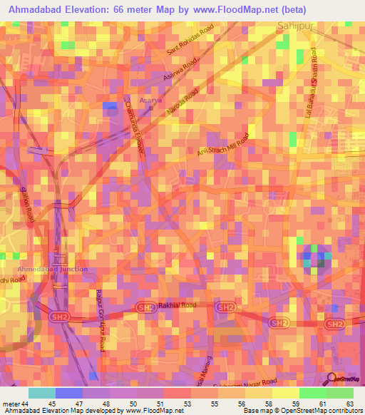 Ahmadabad,India Elevation Map