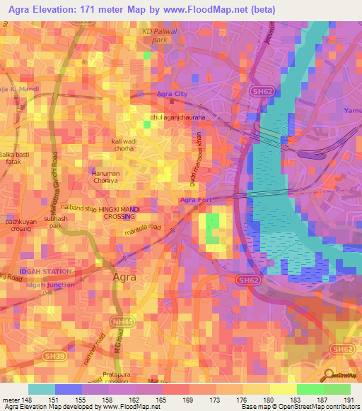 Agra,India Elevation Map