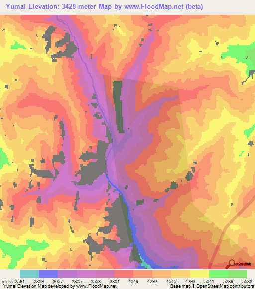 Yumai,China Elevation Map