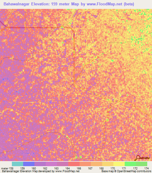 Bahawalnagar,Pakistan Elevation Map