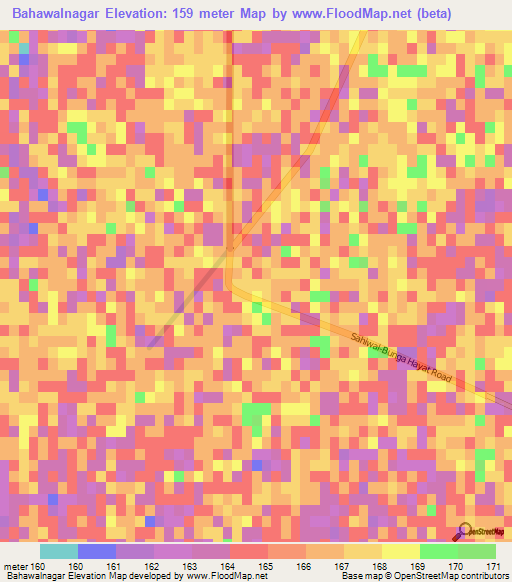 Bahawalnagar,Pakistan Elevation Map