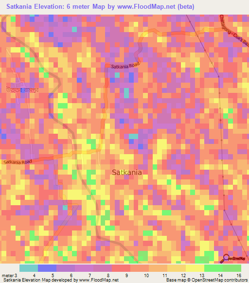 Satkania,Bangladesh Elevation Map