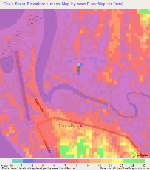 Cox's Bazar,Bangladesh Elevation Map