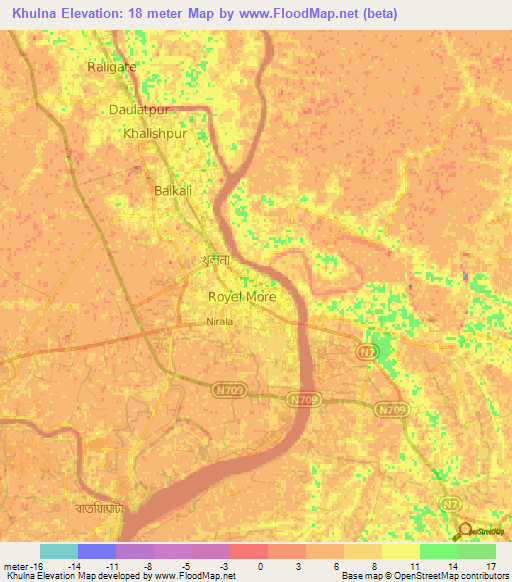 Khulna,Bangladesh Elevation Map