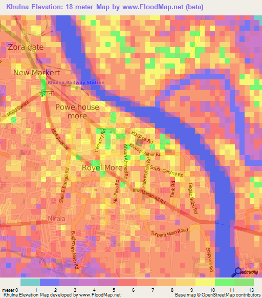 Khulna,Bangladesh Elevation Map