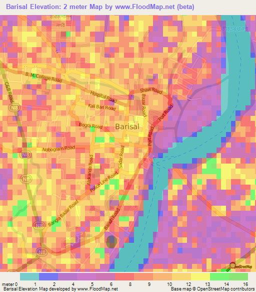 Barisal,Bangladesh Elevation Map