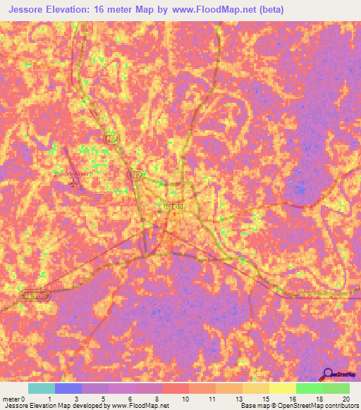 Jessore,Bangladesh Elevation Map