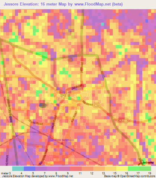 Jessore,Bangladesh Elevation Map