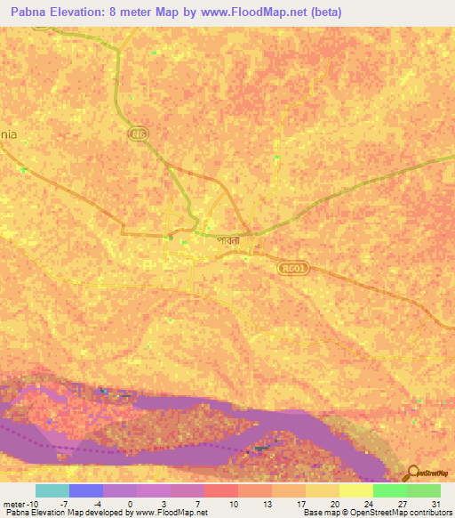 Pabna,Bangladesh Elevation Map