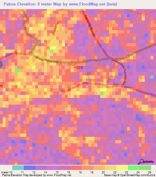 Pabna,Bangladesh Elevation Map