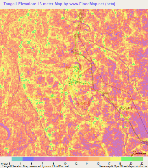 Tangail,Bangladesh Elevation Map