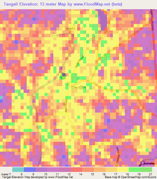 Tangail,Bangladesh Elevation Map