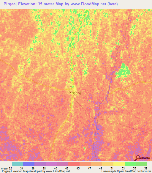 Pirgaaj,Bangladesh Elevation Map