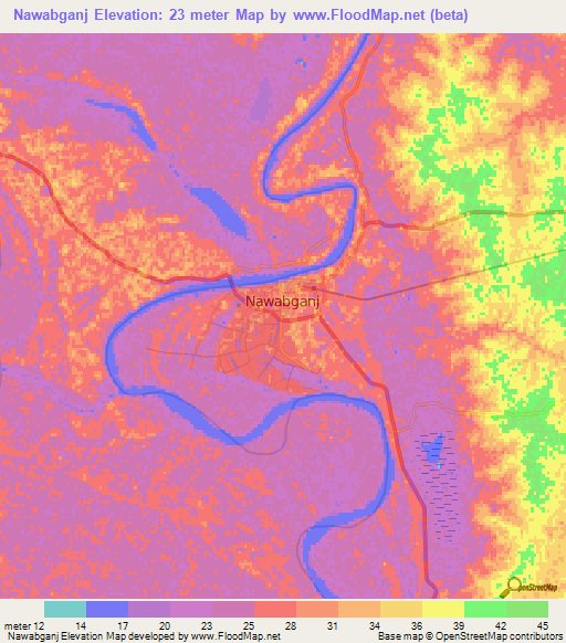 Nawabganj,Bangladesh Elevation Map