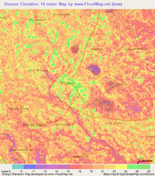 Sherpur,Bangladesh Elevation Map