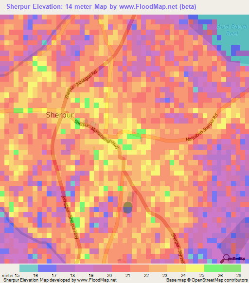 Sherpur,Bangladesh Elevation Map