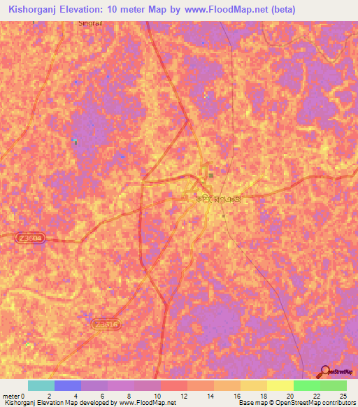 Kishorganj,Bangladesh Elevation Map