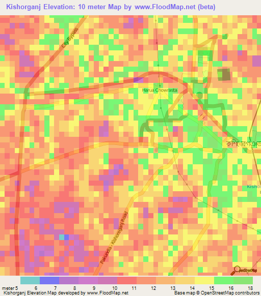 Kishorganj,Bangladesh Elevation Map