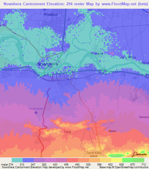 Nowshera Cantonment,Pakistan Elevation Map