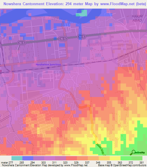 Nowshera Cantonment,Pakistan Elevation Map