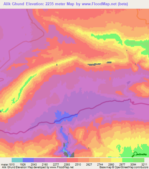 Alik Ghund,Pakistan Elevation Map