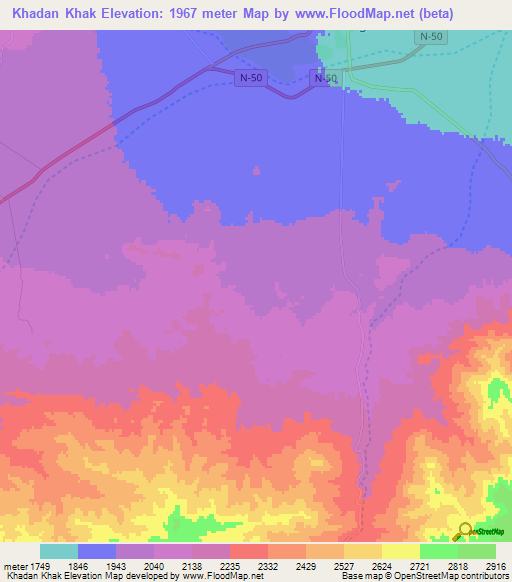 Khadan Khak,Pakistan Elevation Map