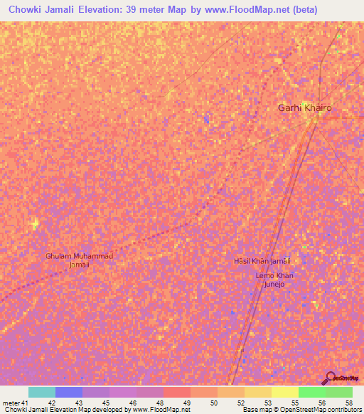 Chowki Jamali,Pakistan Elevation Map